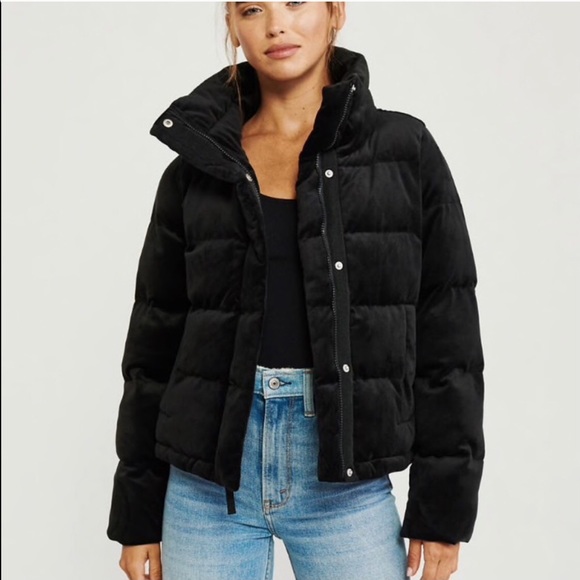 black mini puffer jacket